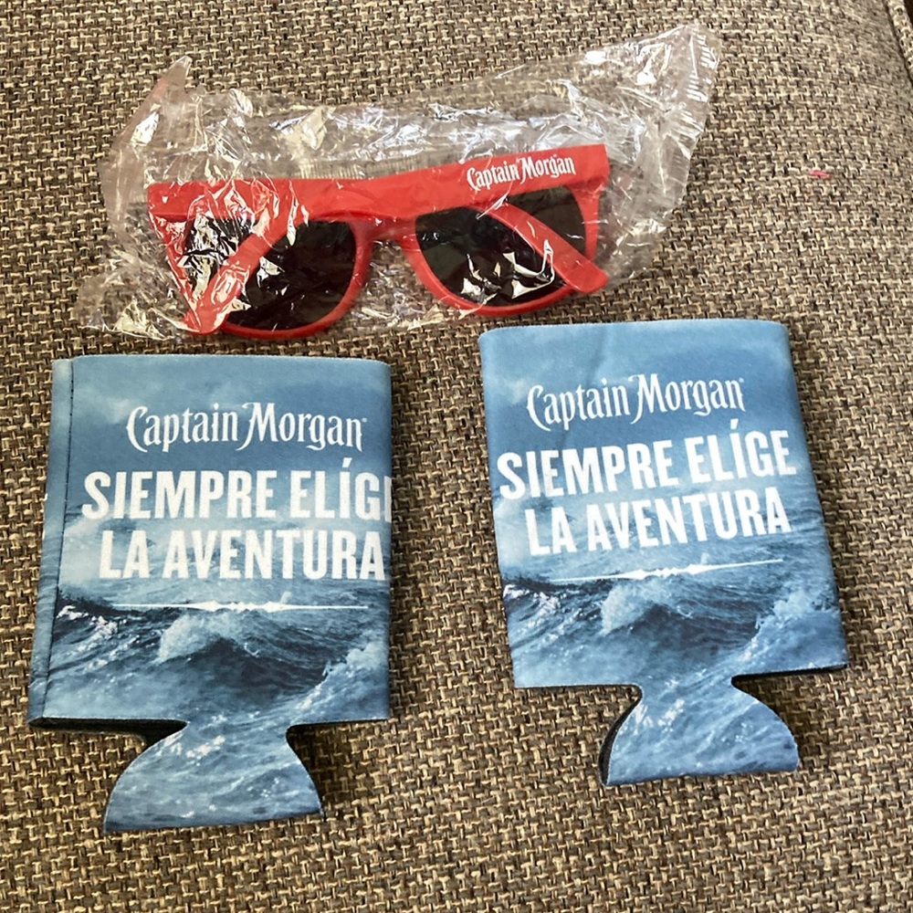 Captain Morgan 2pc koozie and in 1pc package sunglasses combo